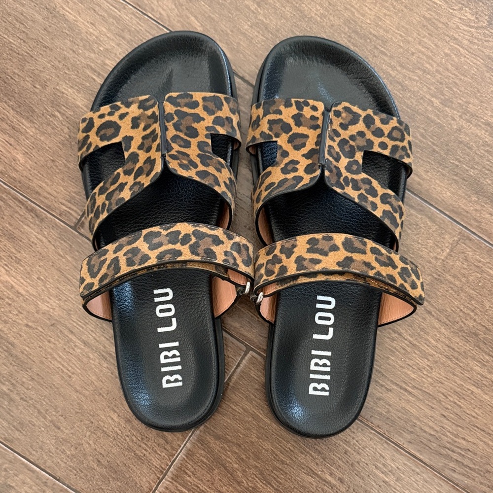 Bibi Lou Leopard Print Double-Strap Slide Sandals - Brown/Black